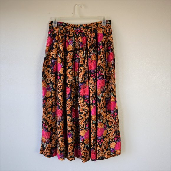 80's Herman Geist Pleated Romantic Floral Skirt - Picture 3 of 9